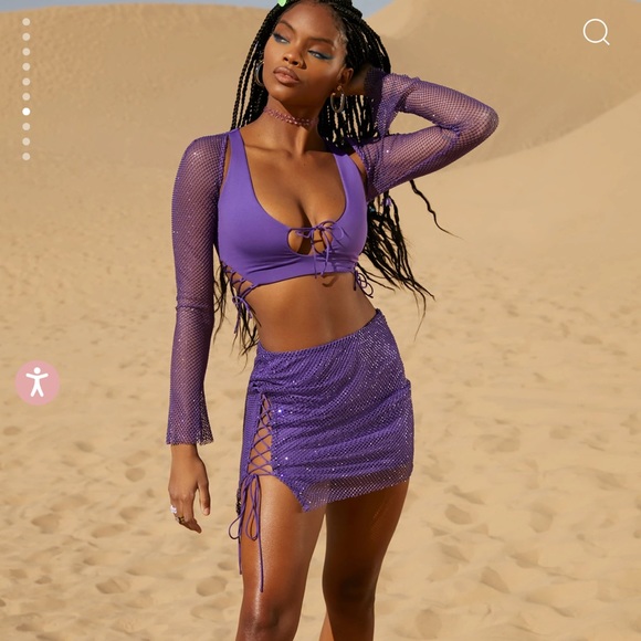 Oh Polly Dresses & Skirts - NWOT OH POLLY rhinestone sleeve crop top & lace mini skirt purple set